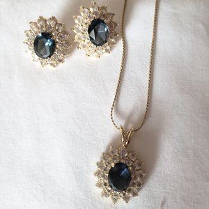 Faux diamond and blue sapphire necklace/earrings